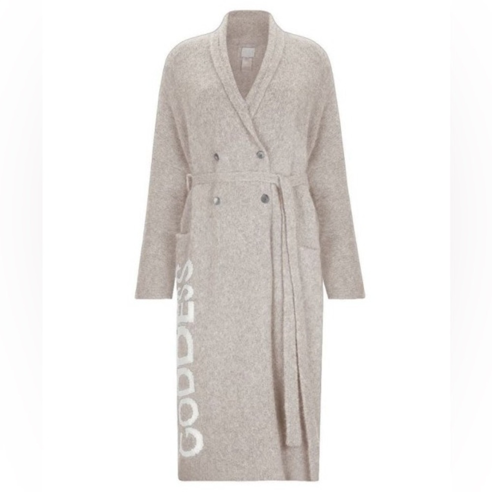 Luxury Nude Coat with Bold GODDESS Lettering